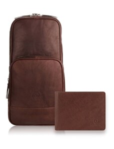 PAOLO PERUZZI Pánsky set kožený batoh a peňaženka ZUP-66-BR | hnedá ZUP-66-BR