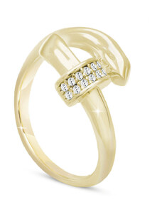 Biju Pozlátený dámsky prsteň 14k zlatom, nastaviteľný, zahnutý klinec so zirkónmi 4000298 Veľkosť prsteňa - obvod: 54 mm