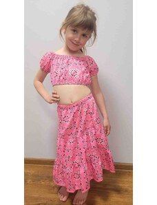 Letný komplet sukňa,top + čelenka ružový