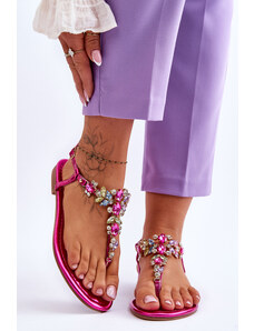 Kesi Women's sandals flip-flops with rhinestones Fuchsie Lenisa