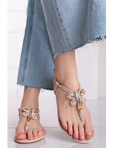 Ideal Béžové nízke sandále s kamienkami Lizzy