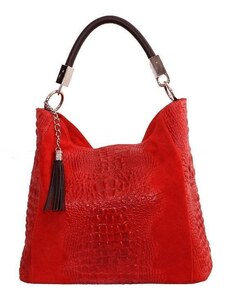 TALIANSKE XL Talianska dámska shopperka kožená kabelka na plece a do ruky červená Alessa