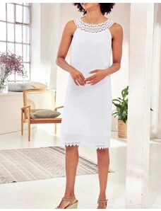 Ľanové šaty s makramé čipkou Linea Tesini, biela