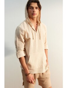 Trendyol Collection Béžová nadrozmerná košeľa s kapucňou a textúrou