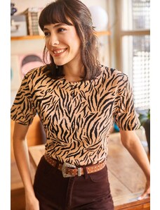 Olalook Dámske pletené tričko Norka Zebra Leopard so šnúrkou