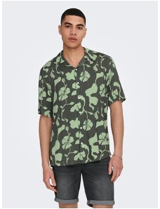Green Mens Patterned Short Sleeve Shirt ONLY & SONS Dash - Men