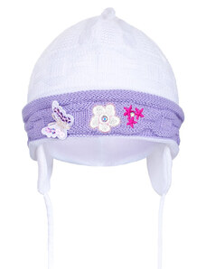 Pletená detská čiapočka New Baby - bielo-fialová - 39-43 cm