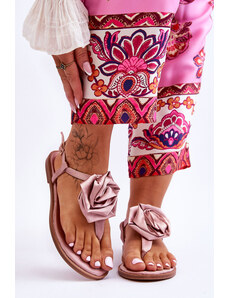 Basic Svetlo-ružové saténové nízke sandále s ružou