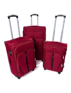 Rogal Tmavočervená sada 3 nepremokavých kufrov "Practical" + expander - veľ. M, L, XL