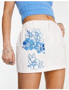 Tammy Girl micro mini cargo skirt with hibiscus embroidery in white