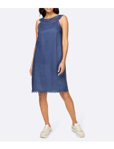 Linea Tesini Ľanové šaty s makramé čipkou, modrá