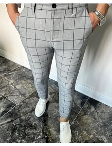 Fashionformen Elegantné pánske kárované nohavice sivé DJP86