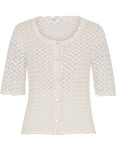 bonprix Ažúrový pletený sveter s ľanom, krátky rukáv, farba biela
