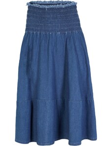bonprix Džínsová sukňa s elastickým pásom, farba modrá