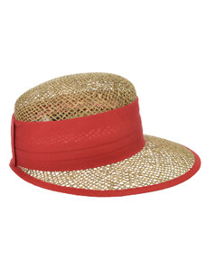 Slamený klobúk - slnečný klobúk - Seeberger - morská tráva s červenou stuhou