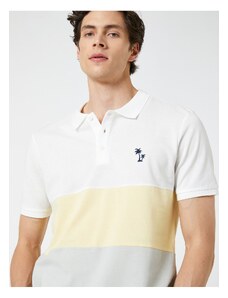 Tričko Koton Color Block s potlačou dlane a gombíkmi, tričko s krátkym rukávom s polo výstrihom.