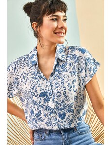 Bianco Lucci Women's Bat-Sleeve Patterned Viscose Shirt