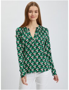 Orsay White-Green Ladies Patterned Blouse - Ladies