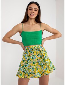 VINCEOTTO Žlto-zelená kvetinová sukňa s opaskom v štýle šortiek