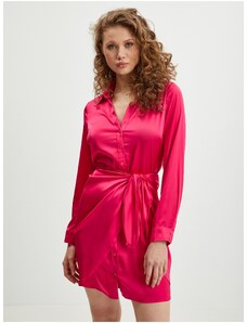 Dark pink Ladies Satin Shirt Dress Guess Alya - Women
