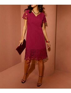 Création L Ľanové čipkované šaty, tmavočervené