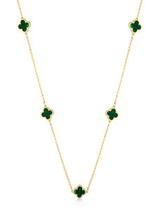 Lillian Vassago Zlatý náhrdelník s malachitmi, štvorlístky LLV31-GN038Y