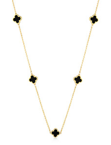Lillian Vassago Zlatý náhrdelník s onyxmi, štvorlístky LLV31-GN041Y
