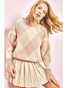 Bianco Lucci Dámsky štvorcový vzorovaný pletený sveter