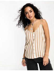 ONLY v neck button down cami top in beige and white stripe