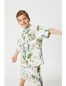 Koton Boys' Short Sleeve Cactus Print Linen Shirt with One Pocket 3skb60088tw