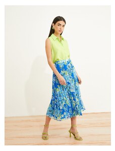Koton Pleated Midi Skirt Floral Elastic Waist