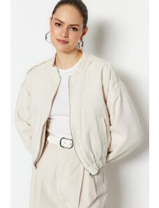 Trendyol Collection Bunda Ecru Oversize Tweed Bomber Jacket