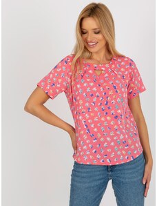 Fashionhunters Blouse with coral print and round neckline
