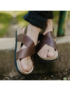 Vasky Cross Brown - Dámske kožené sandále hnedé, ručná výroba