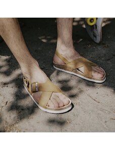 Vasky Cross Caramel - Pánske kožené sandále svetlohnedé, ručná výroba