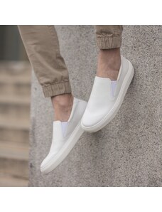 Vasky Leny White - Pánske kožené slip on biele, ručná výroba jesenné / zimné topánky