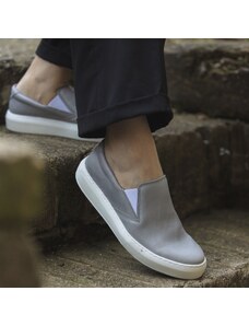 Vasky Leny Grey - Pánske kožené slip on sivé, ručná výroba jesenné / zimné topánky