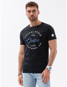 Ombre Clothing Pánske bavlnené tričko s potlačou - čierne V1 S1752