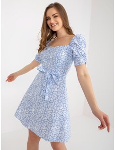 Fashionhunters White and blue summer dress with short sleeves