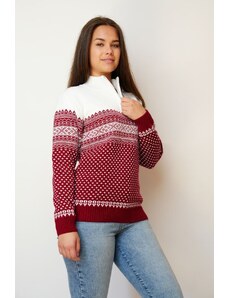 Ewident Dámsky sveter s nórskym vzorom Aera-Z bordo