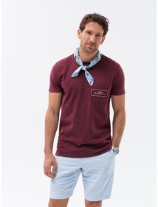 Ombre Clothing Pánske bavlnené tričko s potlačou vreciek - bordová V3 S1742