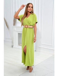 Kesi Long dress with pistachio decorative belt