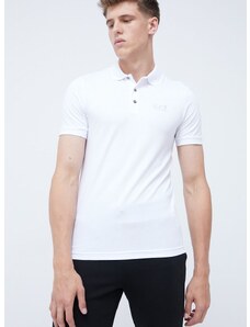 Polo tričko EA7 Emporio Armani pánske, biela farba, jednofarebné