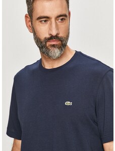 Bavlnené tričko Lacoste tmavomodrá farba, jednofarebný