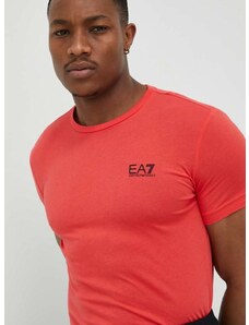 Bavlnené tričko EA7 Emporio Armani červená farba, jednofarebné