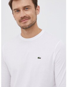 Bavlnené tričko s dlhým rukávom Lacoste TH2040-031, biela farba, jednofarebné