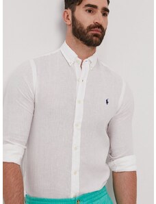 Košeľa Polo Ralph Lauren pánska,biela farba,slim,s golierom button-down,710829443002