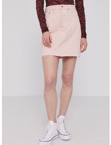 Rifľová sukňa Levi's ružová farba, mini, rovná