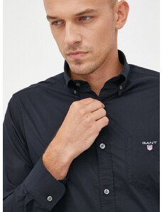 Košeľa Gant pánska, čierna farba, regular, s golierom button-down
