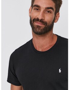 Bavlnené tričko Polo Ralph Lauren čierna farba, jednofarebné, 714844756001